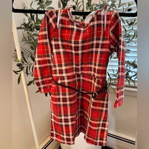 H&M Red Plaid Long-Sleeve Dress with Belt kids